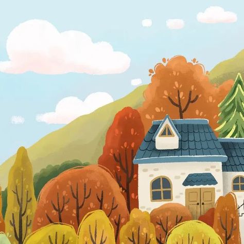 Rizka Nurfazrina on Instagram: "Cozy cottage ❤ #cozyautumndrawing challenge ✨ Timelapse video 👉  #illustration #autumn #artwork #cuteillustration #autumnillustration  #september #cozy #cottage #procreate" Kim Smith Illustration, Cozy Illustration Art, Cute Autumn Illustration, Cozy Autumn Illustration, September Illustration, Cozy Grove, Cute Illustration Art, Cottage Drawing, Autumn Drawing