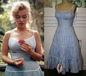 Morningstar Pinup: Marilyn Monroe's Blue Polka-dot Sundress Monroe Outfits, Marilyn Monroe Outfits, Marilyn Monroe Dress, Anna Paquin, Monroe Dress, Dirndl Skirt, Marilyn Monroe Fashion, Arthur Miller, Country Dresses