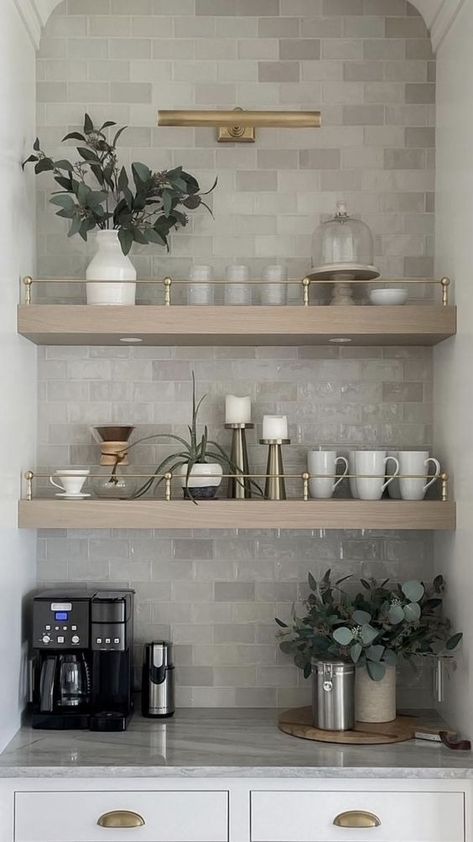 Why You Need a Kitchen Coffee Bar - Nikki's Plate Kaffe Station, Coffee Bar Station, Coffee Bar Ideas, Coffee Bars In Kitchen, Coffee Nook, Home Coffee Bar, Coffee Bar Home, Coffee Corner, Bar Ideas