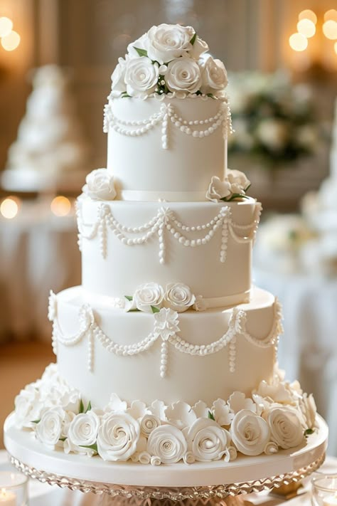 Vintage wedding cakes offer a nostalgic touch of classic elegance, perfect for those seeking timeless beauty. Get inspired here. Fountain Wedding Cakes Stairs, Winter Wedding Cakes Elegant, Elegant Pearl Wedding Cake, Wedding Cake Writing, Vintage Wedding Cakes Elegant, White Wedding Cakes Elegant, Wedding Cake Retro, Simple Cute Cake Designs, Beautiful Wedding Cakes Elegant