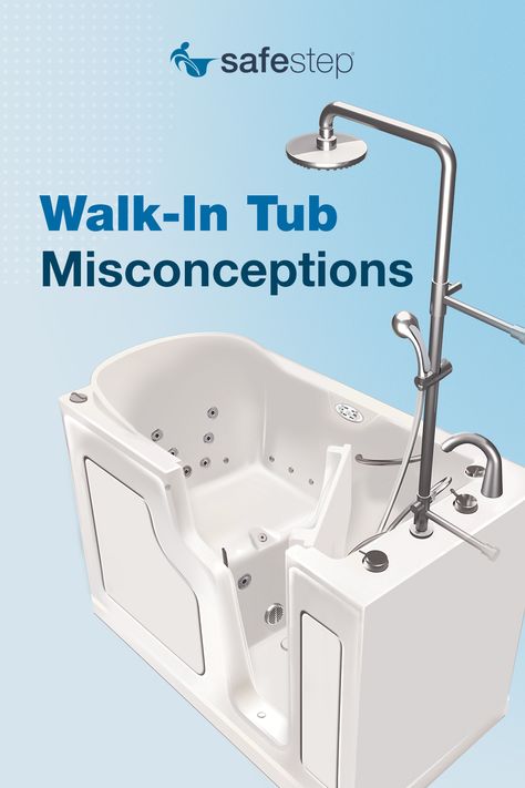 Leaky doors and a hard-to-clean design? Don’t be misguided by these myths of owning a walk-in tub.

#walkintub #accessiblebathrooms #safesteptub #seniorsafety Safe Step Walk In Tub, Walk In Tub Ideas, Walkin Bathtubs, Walk In Tub Shower, Walk In Tub, Disabled Bathroom, Shower Renovation, Bathing Routine, Bath Safety