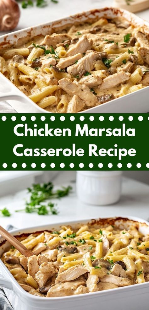 Need a quick and hearty meal? This Chicken Marsala Casserole Recipe is your answer. With minimal prep time and a delightful blend of mushrooms and wine, it’s an ideal choice for easy dinner ideas. Chicken Marsala Casserole, Casserole Recipes For Family, Casseroles With Ground Beef, Casserole Recipes With Ground Beef, Casserole With Mushrooms, Creamy Chicken Marsala, Delicious Casserole Recipes, Casserole Recipes For Dinner, Casseroles Recipes