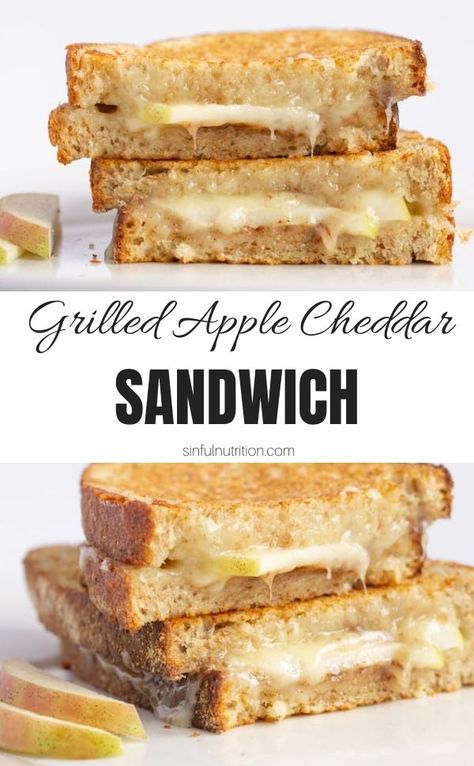 This grilled apple cheddar panini sandwich is a fun twist on the classic grilled cheese sandwich. Perfect lunch for a Fall day! | @sinfulnutrition #sinfulnutrition #grilledcheeserecipe #applecheddarsandwich #paninirecipe Apple Cheddar Sandwich, Cranberry Turkey Sandwich, Apple Sandwich Recipes, Fall Sandwiches, Cheddar Sandwich, Easy Sandwiches, Grilled Cheese Waffles, Cheese Panini, Apple Cheddar