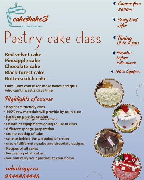 ONE DAY COURSE for those ladies or girls who cannot invest their 2 days . Hurry up Register yourself before 15th March . #cakeshakes #cakes #bakery #bakeryofinstagram #bakeryonline #bakebakebake #homemade #homemadecake #fresh #freshlybaked #online #course #class Baking Classes Poster, Cake Course, Class Poster Design, Dream Bakery, Butterscotch Cake, Teaching Class, Class Poster, Cake Classes, Bakery Ideas