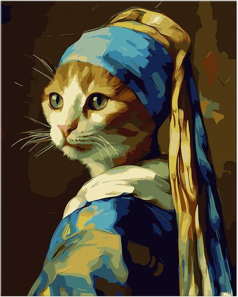 Amazon.com: NiArt Paint by Numbers for Adults Beginners, DIY Paint by Numbers on Canvas for Kids, Unframed Oil Painting Kits for Gift Home Wall Decor, 5 Brushes and Acrylic Paint, 16x20 Inch,(Pearl-Earring Cat) Diy Paint By Numbers, Tableau Art, Diy Paint, Paint By Numbers, Classical Art, Paint By Number Kits, Painting Process, Amazon Art, Diy Canvas