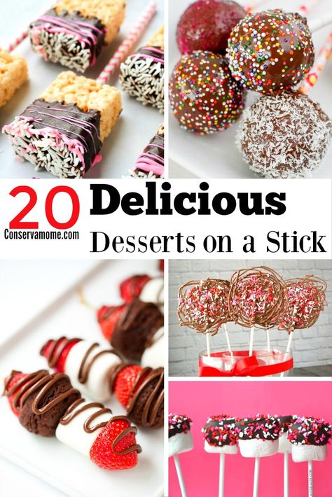 This round up of 20 delicious Desserts on a Stick is so fantastic you won't know which one to make first. Whichever one you choose, you'll pick a winner! Desserts On A Stick Parties Food, Dessert On Stick, Brownie Skewers Dessert Kabobs, Desert On A Stick, Sweet Skewers, Desserts On A Stick, Brownie Kabobs, Dessert On A Stick, Cookie On A Stick