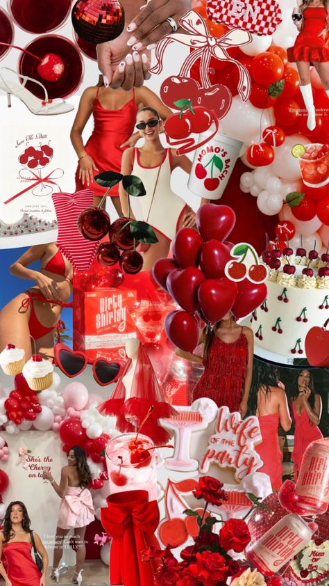 Red And White Bachelorette Party, Black And Red Bachelorette Party, Cherry On Top Birthday Theme, Cherry Theme Bachelorette Party, Shes The Cherry On Top Theme, Cherry On Top Party Theme, Red Themed Bachelorette Party, Cherry On Top Bachelorette, Bachelorette Theme Days