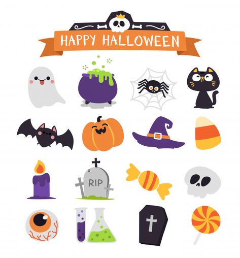 Cute Halloween Icons, Halloween Illustration Art, Halloween Imagenes, Cute Halloween Illustration, Halloween Art Ideas, Sweet Crafts, Cute Halloween Clipart, Icon Halloween, Imprimibles Halloween