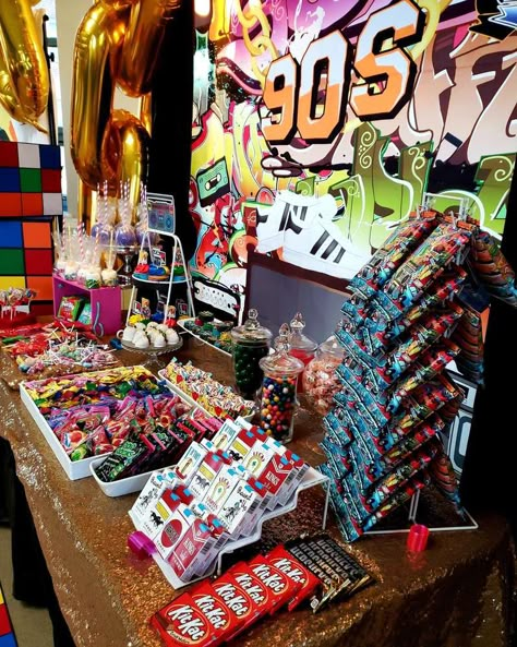 I love the 90's | CatchMyParty.com 90s Theme 40th Birthday Party Ideas, 90s Party For Men, 90s Themed Gender Reveal, Sweet 16 90s Theme Party Ideas, 90s Kickback Party, 90 Theme Birthday Party Ideas, 2000 Theme Party Ideas Men, 90s Backyard Party, I Love The 90s Party