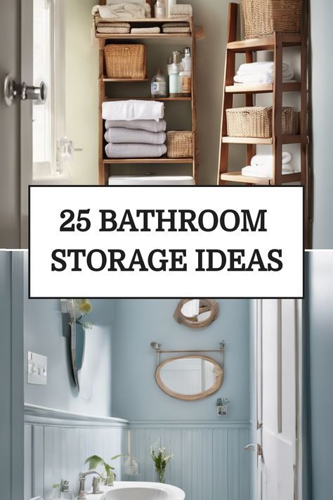 Discover clever bathroom storage solutions that are perfect for small spaces! From floating shelves to over-the-toilet organizers, these creative bathroom storage ideas will help maximize your space and keep your essentials organized. Say goodbye to cluttered countertops and messy cabinets with these innovative bathroom storage solutions. Whether you're looking to declutter a shared bathroom or simply want to make the most of your tiny powder room, these practical tips will transform your space Ideas For Storage In Small Bathroom, Extra Storage In Bathroom, Storage Solutions For Small Bathrooms, Diy Bathroom Shelves Above Toilet, Restroom Organization Ideas, Small Bathroom Towel Storage Ideas, Creative Bathroom Storage, Over The Toilet Organizer, Bathroom Storage Ideas For Small Spaces