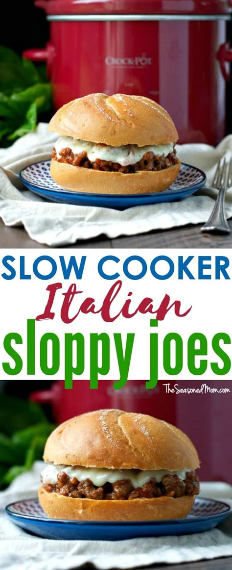 Crockpot Italian Sloppy Joes, Italian Sloppy Joes, Slow Cooker Sloppy Joes, Slow Cooker Italian, The Seasoned Mom, Sloppy Joe, Easy Meal Ideas, Crock Pot Slow Cooker, Sloppy Joes