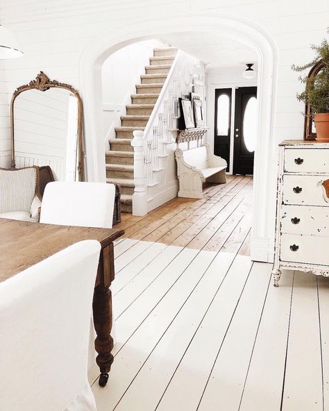 White Painted Wood Floors, Painted Wood Floor, White Painted Floors, Painted Wooden Floors, House Is A Mess, Painted Wood Floors, Liz Marie, Floor Paint, Carpet Pattern