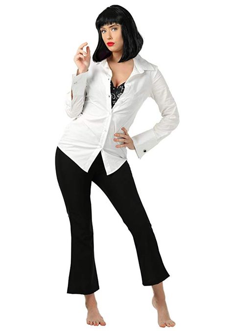 Amazon.com: Women's Pulp Fiction Mia Wallace Costume Pulp Fiction Costume for Women Small Black,White: Clothing Mia Wallace Outfit, Pulp Fiction Costume, Mia Wallace Costume, Mia Wallace Pulp Fiction, Pulp Fiction Mia, 90s Halloween Costumes, Halloween Coustumes, Costumes For Adults, 90s Halloween