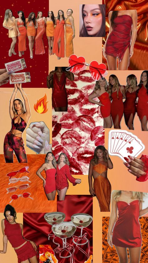 Red Theme Bachelorette Party, Red Hot Bachelorette Party, Red Bachelorette Theme, Tropical Bachelorette Party Outfits, Red Bachelorette Party Outfit, Party Outfit Themes, Red Bachelorette Party, Bachelorette Party Outfit Themes, Red Bachelorette