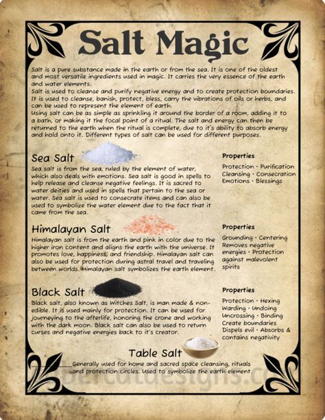 Salt Magic | Book of Shadows Grimoire Ideas, Occult Magic, Beginner Witch, Charmed Book Of Shadows, Witch Spells, Types Of Magic, Spells For Beginners, Easy Spells, Book Of Spells