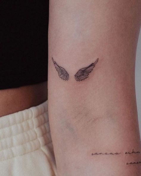 Dainty Wing Tattoo, Icarus Wings Tattoo, Red Angel Wings Tattoo, Fine Line Wing Tattoo, Tiny Angel Wing Tattoo, Invincible Tattoo, Heart With Angel Wings Tattoo, Fine Line Angel Wings Tattoo, Simple Angel Wings Tattoo