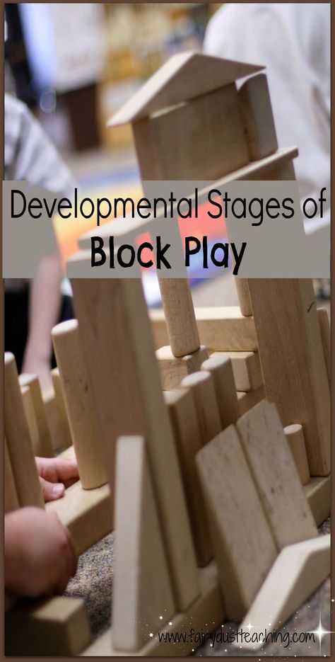 Learn more about the Developmental Stages of Block Play at http://fairydustteaching.com/2011/03/developmental-stages-of-block-play/. Blocks And Construction Preschool, Block Center Preschool, Blocks Center, Papan Tulis Kapur, Child Development Theories, Fairy Dust Teaching, Blocks Preschool, Construction Play, Block Building