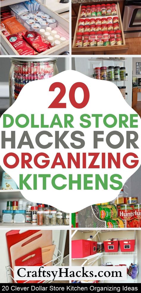 Get some kitchen inspo with these dollar store organizing tips! Organize kitchen on a low budget with dollar store hacks and declutter your whole home with these tips. #pantryorganization Dollar Store Kitchen Organization, Dollar Store Organizing Kitchen, Organizing Kitchen Cabinets, Dollar Tree Kitchen Organization, Kitchen Cabinet Organization Layout, Dollar Tree Kitchen, Cold Soups, Spice Organization Drawer, Organizing Kitchen