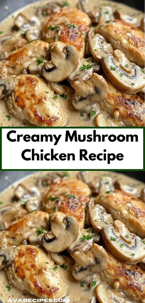 Discover a new family favorite! This Creamy Mushroom Chicken is not just a meal; it's an experience. With its delectable flavors and simple preparation, it's perfect for any night of the week. Easy Meals With Mushrooms, Creamy Baked Chicken Recipes Oven, Chicken And Mushroom Recipes Instant Pot, Creamy Mushroom Chicken And Wild Rice, Mushroom Swiss Chicken Bake, Chicken Mushroom Mozzarella Recipes, Chicken Recipe With Mushrooms, Smothered Chicken With Cream Of Mushroom, Easy Chicken Mushroom Recipes