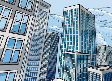 City skyscraper buildings background scene in a cartoon pop art comic book style Photos Astethic, Superhero Background, Comic Book Background, Comic Book Ideas, Background City, Cartoon Building, Book City, Building Icon, City Cartoon