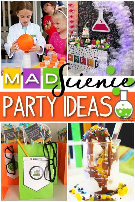 Mad scientist ideas - Open the lab with these super science birthday ideas. Host a mad scientist party in your home. Mad Scientist Science Themes Birthday Party Ideas for Boys or Girls complete with DIY science décor ideas, mad science party foods, mad scientist games, fun science experiments for kids, & party activities sure to please any brainiac birthday boy or girl. #FrugalCouponLiving Science Theme Party Ideas, Mad Scientist Birthday Party Decorations, Science Themed Birthday Party Activities, Science Lab Birthday Party Ideas, Science Experiment Party Ideas, Halloween Mad Scientist Lab Science Experiments, Science Birthday Party Activities, Mad Science Party Food, Science Experiments Party