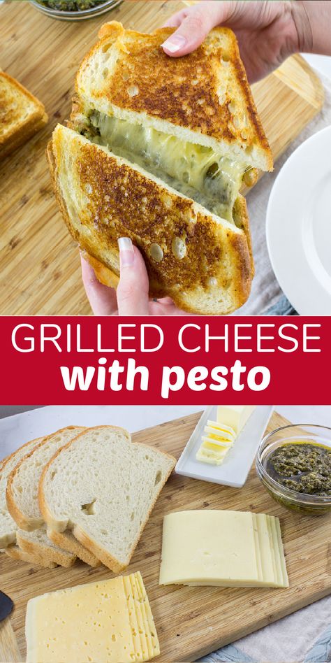 Pesto Cheese Sandwich, Sandwich With Pesto, Pesto Sandwich Recipe, Yummy Grilled Cheese, Pesto Grilled Cheese, Bacon Grilled Cheese Sandwich, Pesto Aioli, Easy Grilled Cheese, Fancy Grilled Cheese