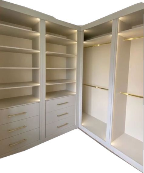 Shelves For Wardrobe, Built In Wardrobe Shelves, Built In Closet Shelving, Wardrobe Design Built In, His And Her Wardrobe Layout, Master Closet Drawers Built Ins, Built In Dressing Room, Built In Closet Layout, Open Built In Wardrobe