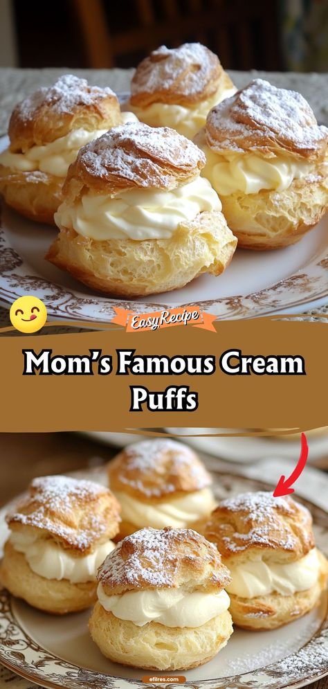 Indulge in the light, airy delight of Mom’s Famous Cream Puffs. These delicate pastries are filled with a smooth, creamy custard that melts in your mouth, encased in a puffy, golden crust that’s just irresistible. #CreamPuffs #PastryDelight #HomemadeDesserts Cream Puffs Recipe Easy, Pastries Recipes Dessert, Cream Puff Recipe, Puff Pastry Desserts, Stick Butter, Puff Recipe, Heirloom Recipes, Caramel Pecan, Sweet Rolls