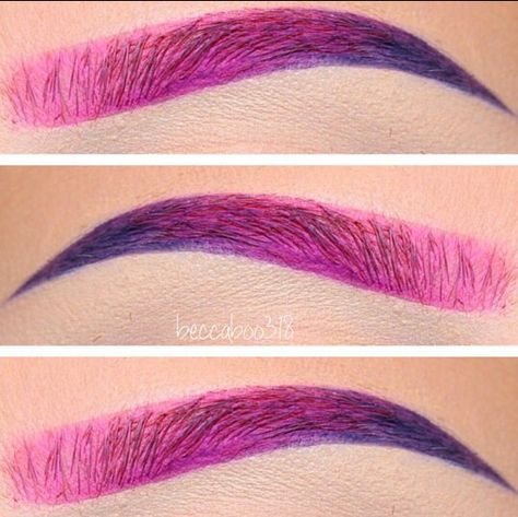 Pink to Purple Eyebrows Colorful Eyebrows, Eyebrow Piercing Girl, Colored Eyebrows, Fix Eyebrows, Makeup For Brown Skin, Glitter Brows, Glitter Eyebrows, Straight Eyebrows, Drag Make-up