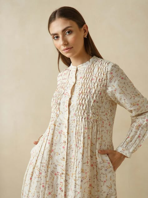 Sustainable Fashion Brand | Handmade Dresses | Buna Studio Smocked Linen Dress, New Cotton Kurti Designs, Linen Kurtis Design Patterns, Full Sleeve Kurta Women, Linen Frocks For Women, Net Fabric Dress Design, Linen Kurti Design, Handmade Dress Design, Linen Dress Design