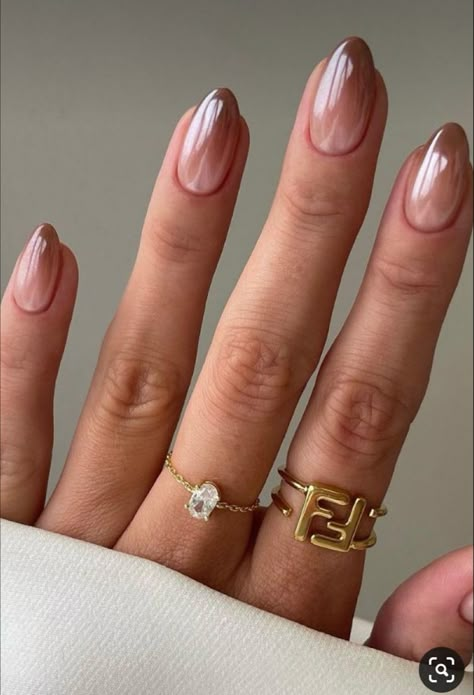 Old Money Inspired Nails, Nails Simple Elegant Natural Looks, Natural Trendy Nails, Elegant Biab Nails, Brown With Pearl Chrome, French Chic Nails, French Almost Nails, November Nails Coffin Short, Nail Inspo Acrylic Brown