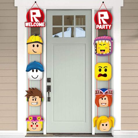 Garland Room Decor, Roblox Stickers, Video Game Theme Party, Roblox Birthday Party Ideas, Game Theme Party, Roblox Birthday Cake, Roblox Birthday Party, Welcome Banners, Robot Birthday Party