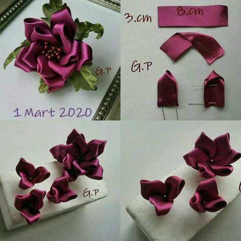 Satin Flowers Diy, Ribbon Flowers Diy, Ribbon Flower Tutorial, Diy Ribbon Flowers, Making Fabric Flowers, Ribbon Embroidery Tutorial, Ribbon Crafts Diy, Flower Bouquet Diy, Fabric Flower Tutorial