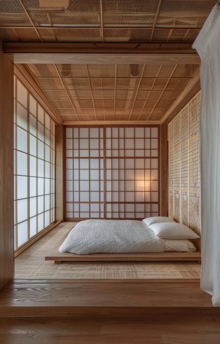 Lit style japonais : ces modèles pour une chambre japonisante Japan Style Bedroom, Japanese Beds, Japan Room Decor, Traditional Japanese Bedroom, Bedroom Japanese Style, Japanese Winter Fashion, Japanese Bedroom Design, Japanese Inspired Bedroom, Japan Room