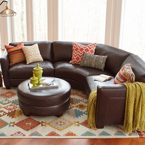 Curved Leather Sectional by La-Z-Boy - La-Z-Boy Seattle - Medium Semi Circle Couch, Lazyboy Sectional, Curved Couch Living Room, Circle Couch, Lazy Boy Sofa, Small Curved Sofa, Rustic Livingroom, Leather Sectional Living Room, Sofa With Recliner