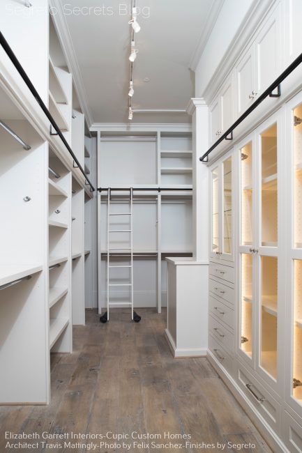 Walk In Closet With Ladder, Master Closet With Ladder, Closet With Library Ladder, Closet Tall Ceiling, Ladder In Closet, Wolkig Closet, Closet With Ladder, Closet Ladder, Segreto Finishes