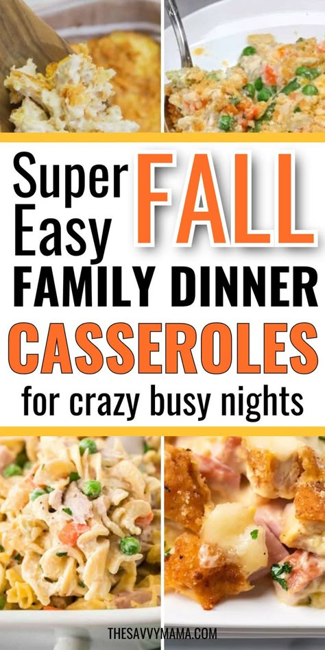 A collage of super easy fall family dinner casseroles featuring creamy and cheesy dishes, perfect for quick, budget-friendly meals on busy nights. Fall Dinner Casseroles, Quick Winter Dinner Recipes, Easy Weeknight Casseroles, Dinner Tonight Easy, Dinner Ideas For Families, Easy Sunday Dinner, Cheap Healthy Dinners, Cheap Family Dinners, Easy Casseroles