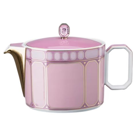 Signum teapot, Porcelain, Small, Pink - Swarovski, 5635566 Pink Tea Set, Coffee Server, Glassware Drinking, Geometric Motif, Porcelain Tableware, Pink Tea, Pink Swarovski, Porcelain Teapot, Coffee Chocolate