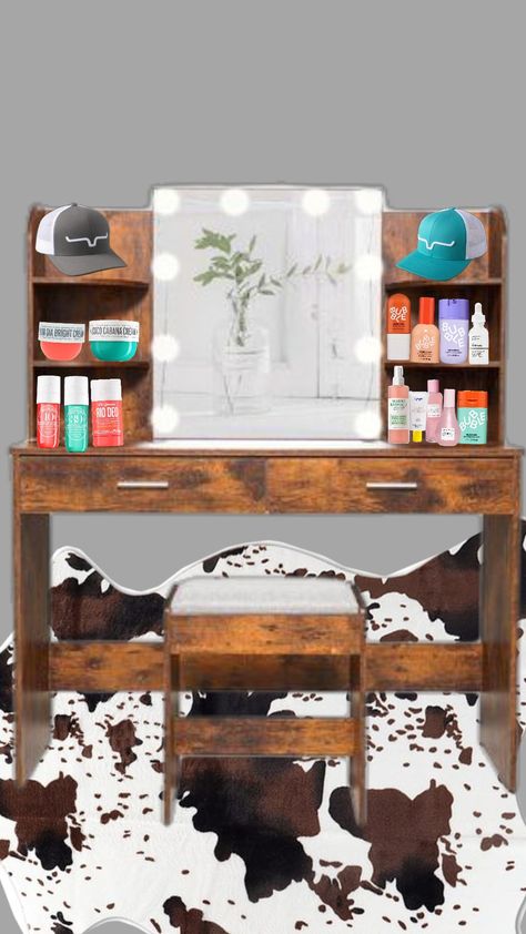 #western#roominspo #skincare #vanity Western Vanity, Skincare Vanity, Hallway, Vanity, Dressing Table