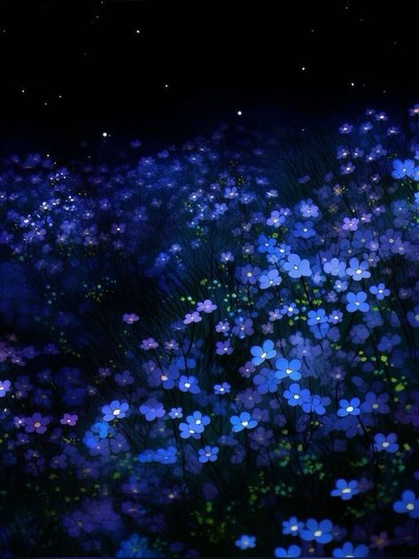 Pretty Flowers Pictures, Ideas For Drawing, Glowing Flowers, Blue Aesthetic Dark, Art Night, Wallpaper Flower, Night Flowers, Night Garden, Night Landscape