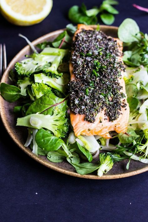 Chia Crusted Salmon With Shaved Fennel and Broccoli Salad. Salmon With Fennel, Natural Granola, Seed Recipes, Chia Recipe, Trout Recipes, Chia Seed Recipes, Crusted Salmon, Power Foods, Chia Seed Pudding