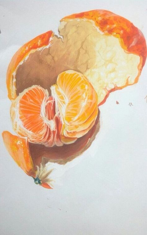 Mandarin Painting, Botanical Art Watercolors, Tangerine Painting, Tangerine Art, Watercolor Oranges, Watercolor Food, Paintings Watercolor, Watercolor Fruit, Hur Man Målar