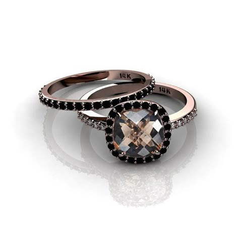 17 Non-Traditional Black Engagement Rings via Brit + Co. Rose Gold Ring with Smokey Quartz Black Diamonds