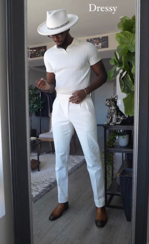 Men’s White Linen Trousers Outfit, Men's Cruise Outfits, Men All White Outfit Party, Official Outfit For Men, All White Outfit Men Street Styles, Black And White Outfit Ideas Men, Men’s Birthday Outfit Ideas, All White Party Outfits Mens, White Party Outfit Men