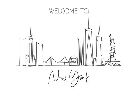 Ny Skyline Tattoo, Nyc Skyline Tattoo, Nyc Drawing, Line Drawing Images, Skyline Tattoo, Skyline Drawing, Ny Skyline, New York Tattoo, Line Doodles