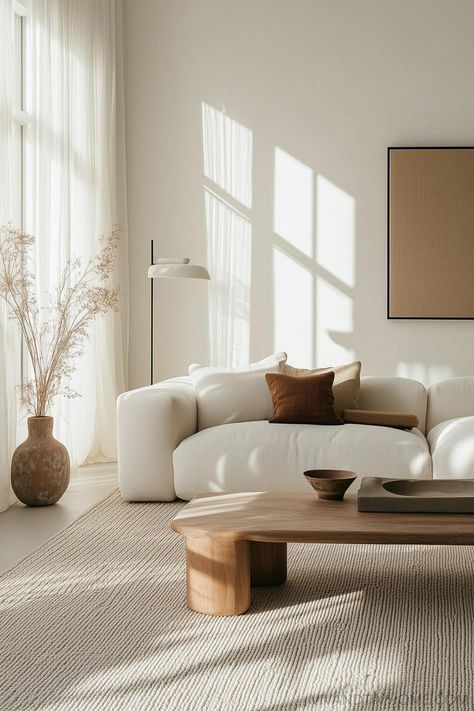 Minimalist living room decor Boho Meets Modern, Living Small Apartment, All White Minimalist Home, Home Deco Aesthetic, 1 Bedroom Apartment Living Room, Modern And Boho Living Room, Small Living Room Modern Design, Cozy Minimalist Interior Design, Lux Apartment Living Room