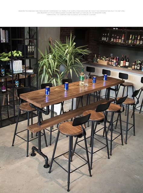 Industrial style retro bar table coffee shop solid wood wall high bar tables-in Bar Tables from Furniture on Aliexpress.com | Alibaba Group Bar Table Industrial Design, Retro Coffee Shop, Breakfast Bar Table, High Tables, High Bar Table, Wood Cafe, Wood Table Bases, Pandora Gold, Bar Table Sets