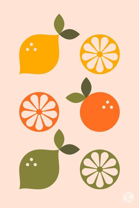 Lime Illustration Graphic Design, Geometric Fruit Illustration, Lemon Graphic Illustration, Citrus Illustration Graphic Design, Abstract Fruit Illustration, Summer Fruit Illustration, Fruits Illustration Design, Orange Slice Illustration, Retro Fruit Illustration