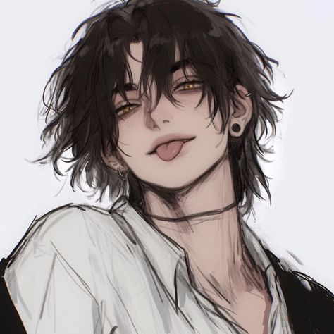 Hot Black Haired Anime Guy, Masc Icons Pfp, Anime Man Hair Reference, Drawing Hair References Male, Anime Art Style Men, Heterochromia Eyes Character Art, Black Boy Pfp Drawing, Hair Drawing Base Male, Male Pfps For Discord Art