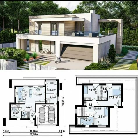 Two Story House Design, Modern House Floor Plans, Building Plans House, Building House Plans Designs, Casas The Sims 4, Modern Style House Plans, House Plan Gallery, House Construction Plan, Model House Plan